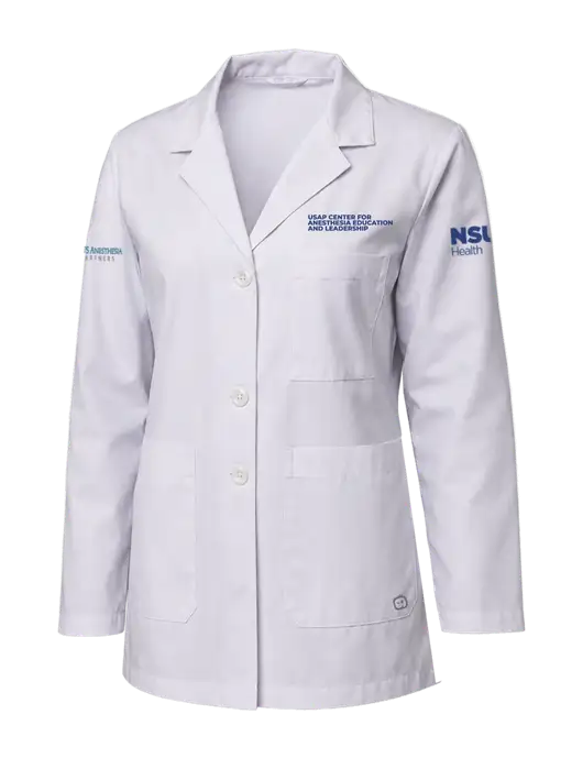 Wink White Womens Consultation Lab Coat w/USAP NSU Logo, USAP NSU Logo, US Anesthesia Partners Logo
