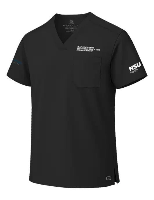 Wink Black Unisex WorkFlex Chest Pocket V-Neck Top  w/USAP NSU Logo, USAP NSU Logo, US Anesthesia Partners Logo