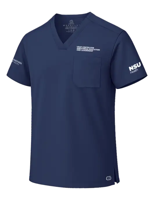 Wink Navy Unisex WorkFlex Chest Pocket V-Neck Top  w/USAP NSU Logo, USAP NSU Logo, US Anesthesia Partners Logo