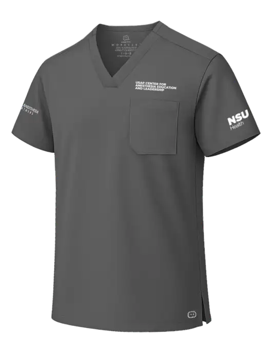 Wink Pewter Unisex WorkFlex Chest Pocket V-Neck Top  w/USAP NSU Logo, USAP NSU Logo, US Anesthesia Partners Logo