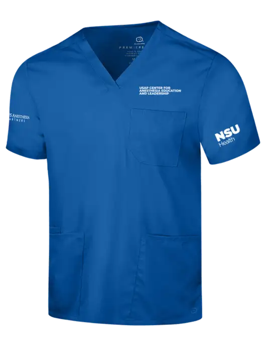 Wink Royal Mens Premiere Flex V-Neck Top w/USAP NSU Logo, USAP NSU Logo, US Anesthesia Partners Logo