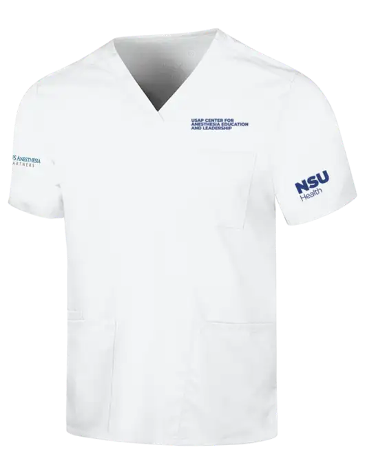 Wink White Mens Premiere Flex V-Neck Top w/USAP NSU Logo, USAP NSU Logo, US Anesthesia Partners Logo
