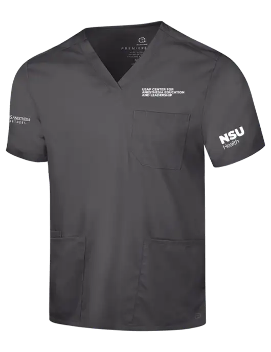 Wink Pewter Mens Premiere Flex V-Neck Top w/USAP NSU Logo, USAP NSU Logo, US Anesthesia Partners Logo