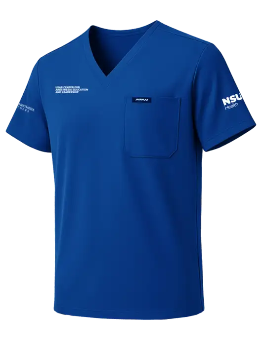 Jaanuu Holmes Everyday 1-Pocket Scrub Royal Blue V-Neck Top w/USAP NSU Logo, USAP NSU Logo, US Anesthesia Partners Logo