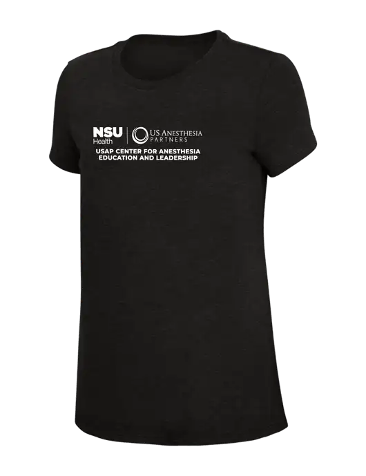 Womens Simply Soft Black 4.5oz Poly/Combed Ring Spun Cotton T-Shirt w/Full USAP NSU Logo
