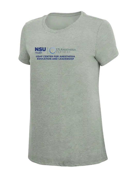 Womens Simply Soft Heathered Light Grey 4.5oz Poly/Combed Ring Spun Cotton T-Shirt w/Full USAP NSU Logo