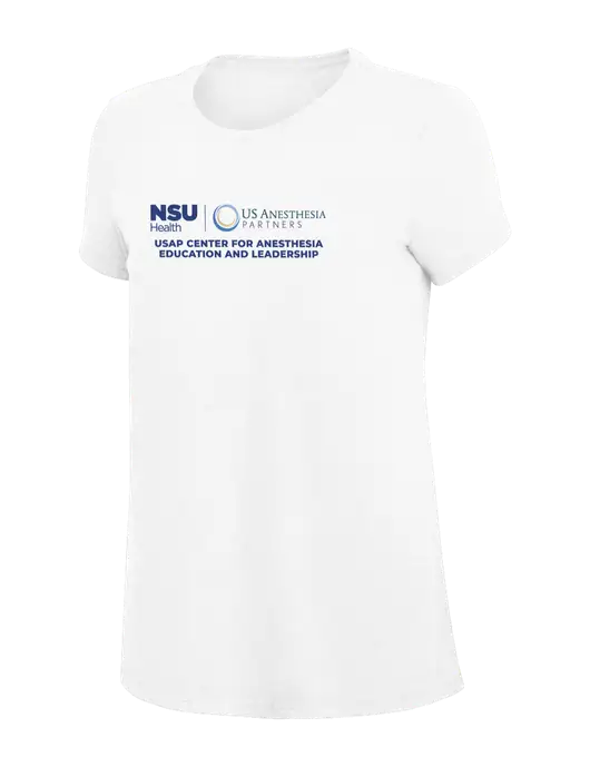 Womens Simply Soft White 4.5oz Poly/Combed Ring Spun Cotton T-Shirt
 w/Full USAP NSU Logo