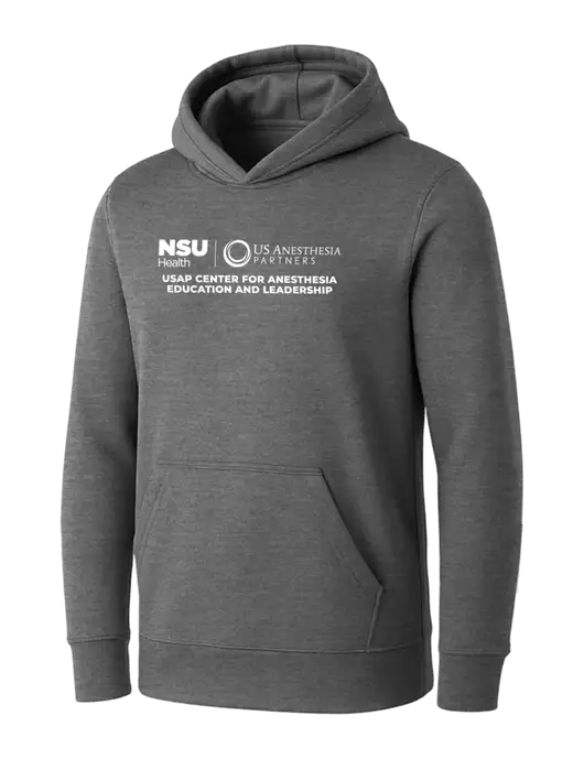 Womens Medium Grey Heather Core Fleece Pullover Hooded Sweatshirt w/Full USAP NSU Logo