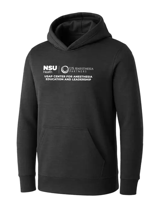Womens Dark Grey Heather Core Fleece Pullover Hooded Sweatshirt w/Full USAP NSU Logo