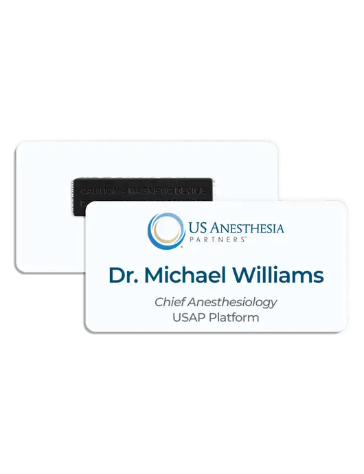 USAP 1.5" x 3" White Aluminum Name Badge & Magnet