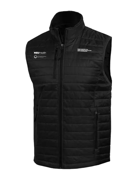 Packable Black Puffy Vest w/NSU Health/USAP Logo, USAP NSU Logo