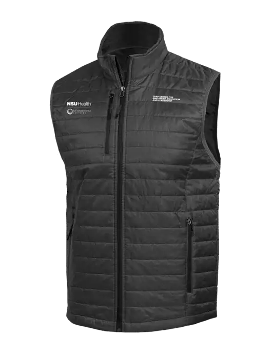 Packable Dark Grey Puffy Vest w/NSU Health/USAP Logo, USAP NSU Logo
