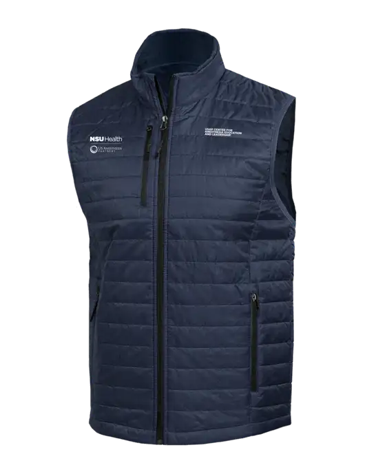 Packable Navy Puffy Vest w/NSU Health/USAP Logo, USAP NSU Logo
