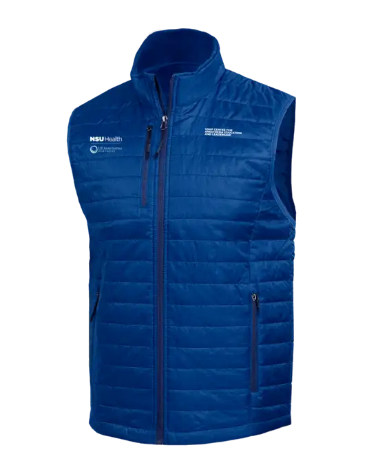 Packable Royal Puffy Vest w/NSU Health/USAP Logo, USAP NSU Logo