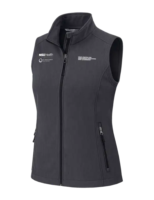 Charcoal Heather Womens Core Soft Shell Vest w/NSU Health/USAP Logo, USAP NSU Logo