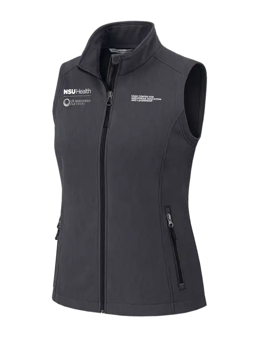 Charcoal Heather Womens Core Soft Shell Vest w/NSU Health/USAP Logo, USAP NSU Logo